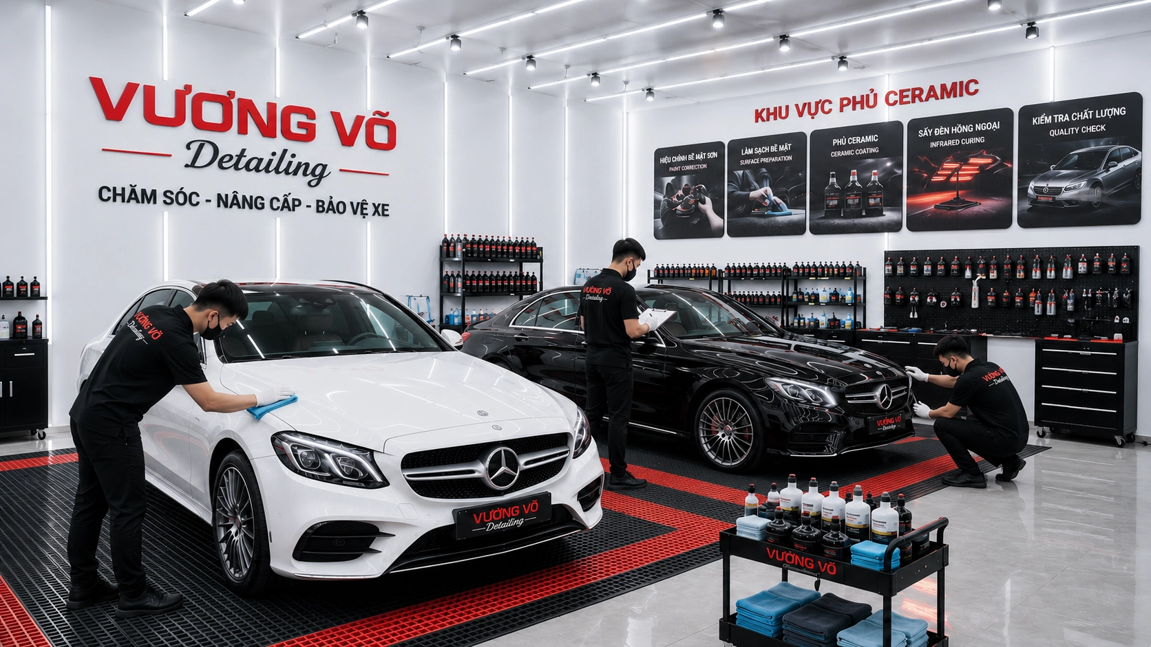 Kiểm tra ô tô trước khi bàn giao trong gara mùa mưa