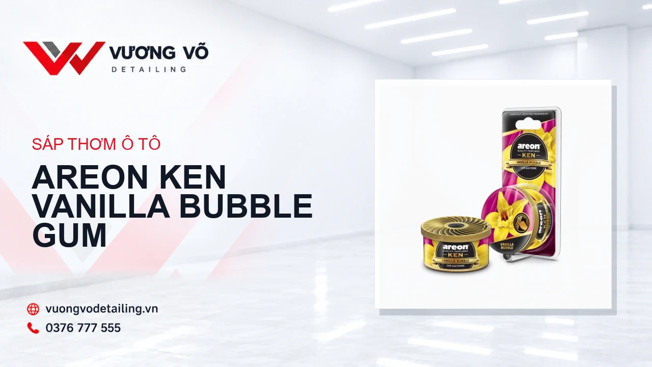 Hộp sáp thơm Areon Ken Vanilla Bubble Gum trên nền Vương Võ Detailing