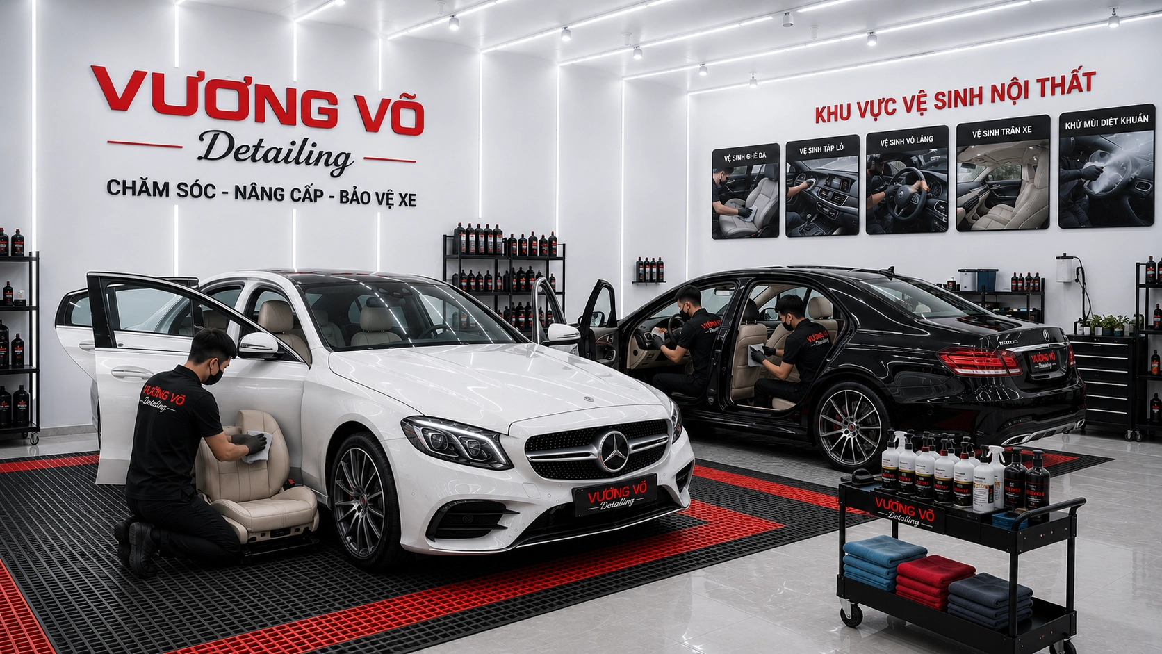 Kỹ thuật đang vệ sinh ghế da